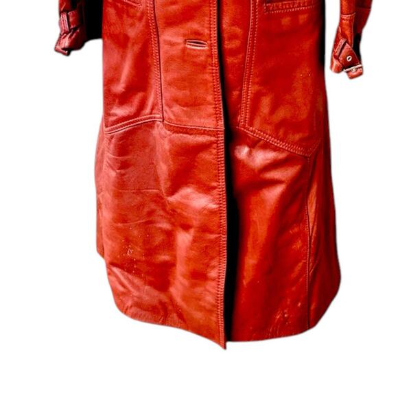 70'S VINTAGE RARE RUST BURNT ORANGE BUCKLE‎ TRENCH COAT JACKET S/M - Picture 4 of 7